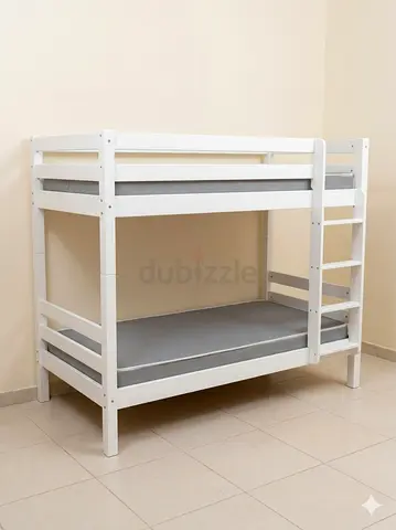 White Wooden Bunk Bed - Sturdy Twin over Twin Frame with mattress