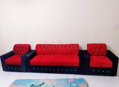 3-piece Red and Black Sofa Set with Button-Tufted Back total 5 seater sofa
