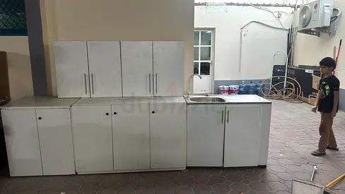 White Modular Kitchen Base Cabinets with Sink - Good Condition