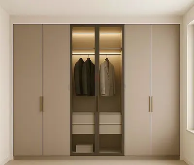 6 Door Modern Built-in Wardrobe with Glass Center Doors