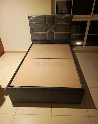 Modern Upholstered Single Bed Frame with Decorative Headboard