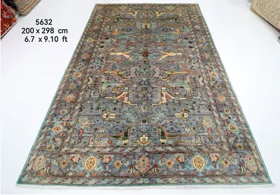 3*2m Hand-knotted light blue floral leaves Carpet 200 x 298 cm afghan wool carpet living room carpet