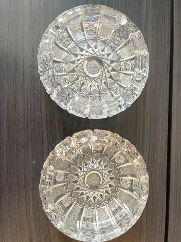 Antique bohemian crystal ashtray hand-cut .2 pieces