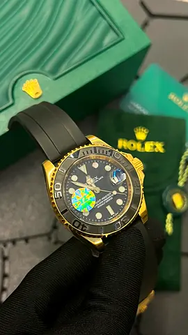 Rolex-style Mens Gold Dive Watch with Black Rubber Strap