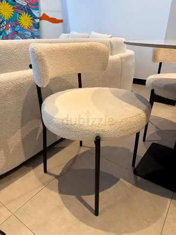 Modern White Boucle Bar Stools with Black Legs
