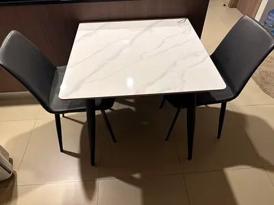 Compact 2-Seater Marble-Top Dining Table with 2 Chairs
