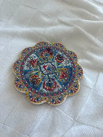 2x Hand-painted Turkish Iznik Style Floral Ceramic Plate - perfect for placing underneath candles
