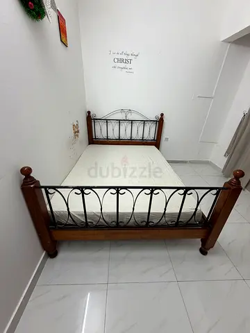 Wood and Iron Double Bed Frame with Headboard and Footboard