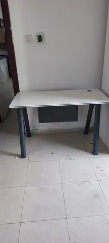 Simple white study/office table with cable hole - used