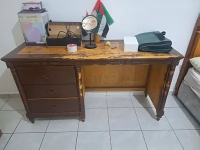 Vintage wooden desk with three drawers - needs restoration