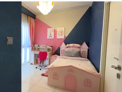 Pink Dollhouse Kids Bed with Study Desk - Good Condition