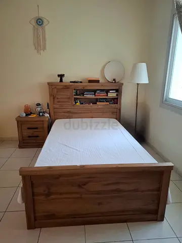 Solid Wood Single Bed with Headboard Storage and Nightstand - Good Condition