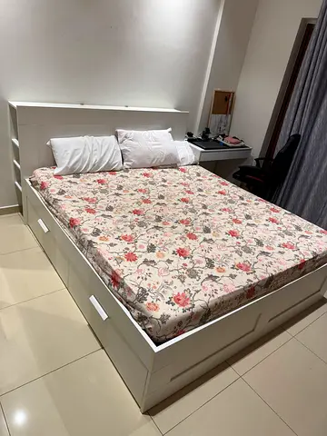 Original IKEA White king bed (180x 200) frame with storage drawers and  15cm mattress
