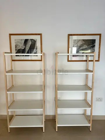 Set of 2 metal/wood open shelving units - 155 x 70 x 35 cm 150 each