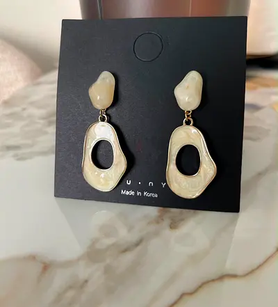 Pearl-like Abstract Drop Earrings — Unworn, Made in Korea