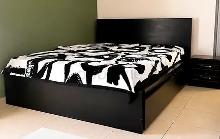 iKea bed 160 , new mattress 25 cm, side table