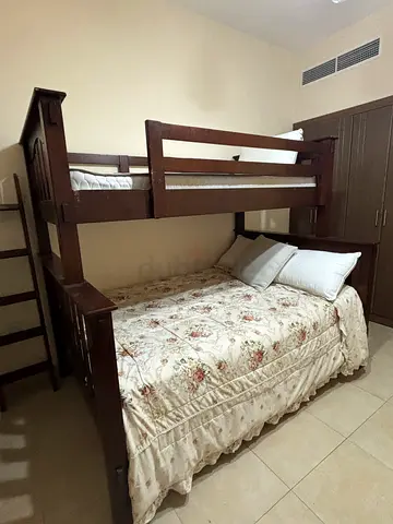 Solid wood bunk bed with ladder