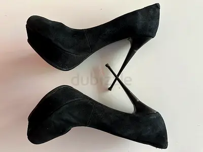 Black suede platform heels