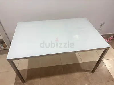 IKEA White glass top dining table with metal legs - good condition