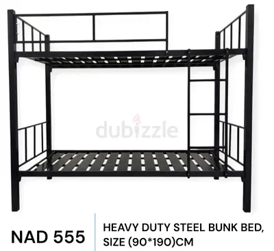 Heavy Duty Steel Bunk Bed (90x190 cm) - Black, Sturdy Frame