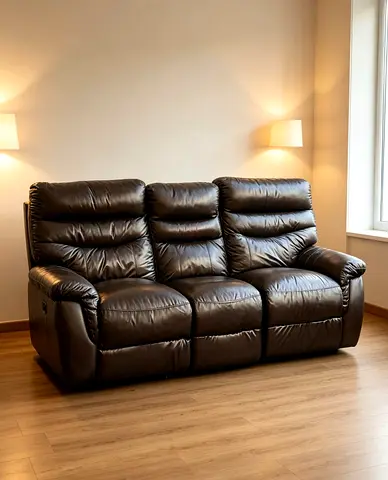 Brown 3-Seater Leather Recliner Sofa - Good Condition