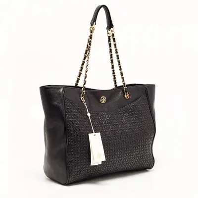 Tory Burch Black Quilted Leather Tote Bag