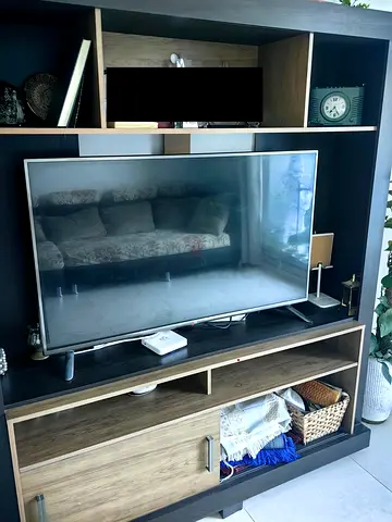 Wood and Black Entertainment TV Unit with Storage
