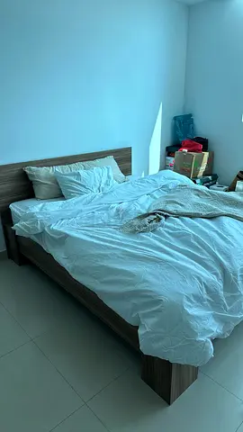 Queen wooden bed frame with headboard - good condition, with mattress