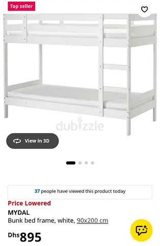 White wooden bunk bed frame (90x200 cm) - sturdy  simple, Ikea bunk bed, Includes 2 mattresses