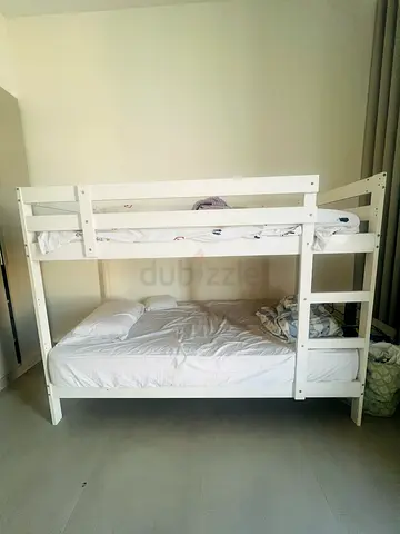 White Wooden Bunk Bed - Twin over Full, Solid Frame