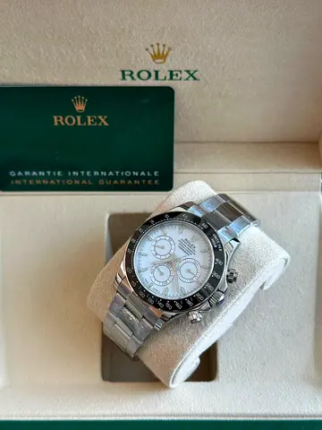 Rolex Daytona style stainless steel chronograph watch with box
