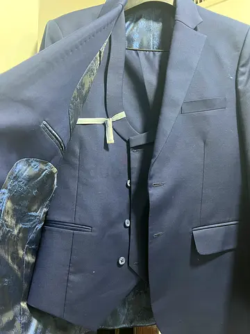 Navy Blue Mens Suit Jacket and Waistcoat - Good Condition