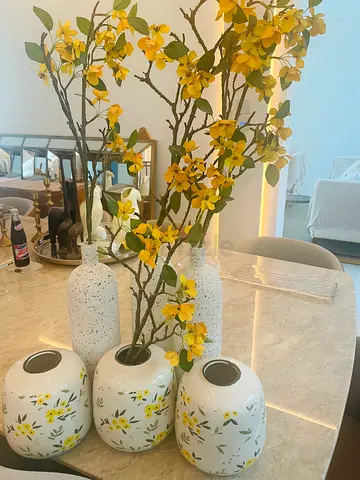 Set of Ceramic Decorative Vases with Yellow Floral Design
