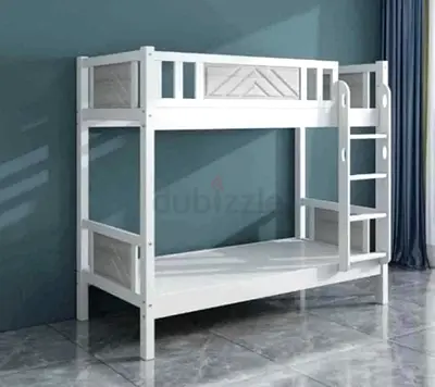 White Wooden Bunk Bed with Side Ladder - Solid Frame