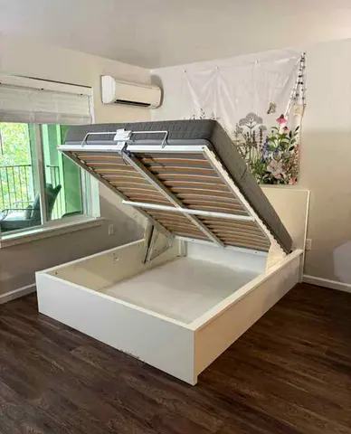 IKEA Malam Ottoman king size size
180x200cm bed with inside full storage
and IKEA mattress is availa