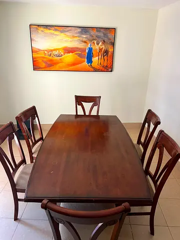 Solid Wood Dining Table with 6 Chairs - Classic Dark Finish