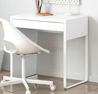 White minimalist study desk with single drawer - good condition