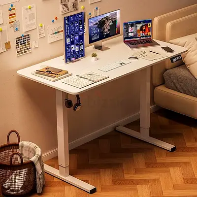 Adjustable White Standing Desk - Modern Home Office Table