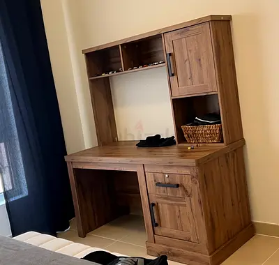 Solid Wood Study Desk with Hutch and Storage Cabinet
