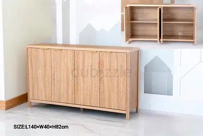 Light Oak 4-Door Sideboard Cabinet - Storage Console (L140×W40×H82cm)
