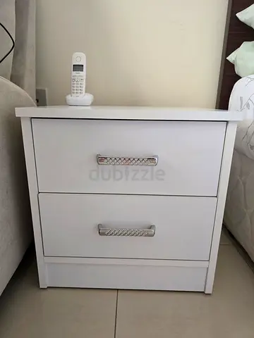 White bedside nightstand with two drawers - good condition