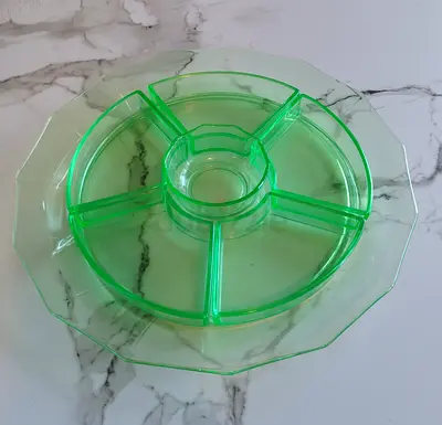 Rare Antique French Art Deco Uranium Glass (Ouraline) Centerpiece - Glowing Fluorescent Glas