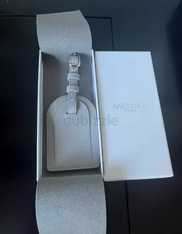 Messika Leather luggage tag, grey, with box