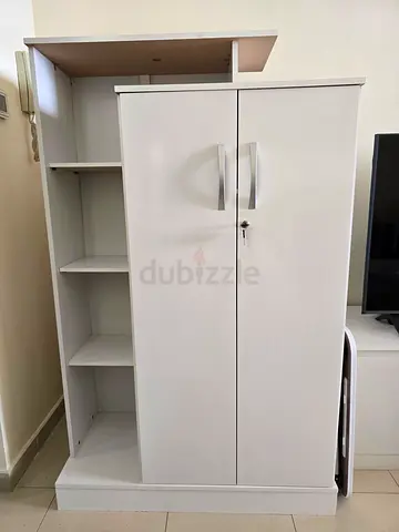 White Two-Door Wardrobe / Storage Cabinet with Shelves