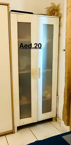 White 2-Door Storage Cabinet with Frosted Glass Panels