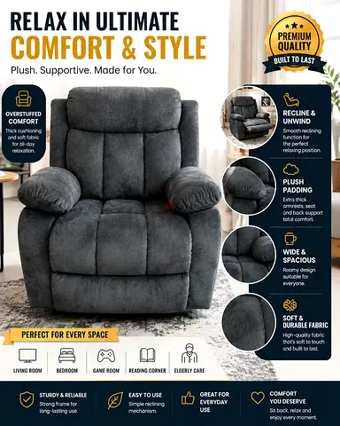 Luxury Plush Recliner Chair Oversized Comfortable Lounge Sofa with Padded Armrests