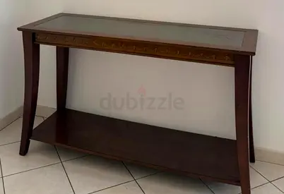 Wooden Console Table with Glass Top and Lower Shelf