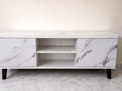 White Marble-Effect TV Stand / Entertainment Unit with Storage