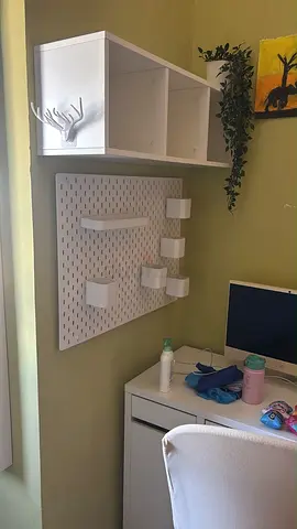 White wall-mounted storage shelf and pegboard organizer (set)