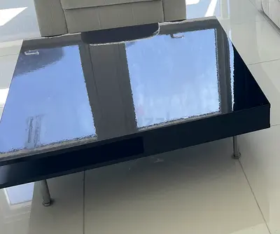 Black Glossy Coffee Table with Metal Legs - Good Condition